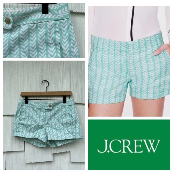 J Crew Mint Green‎ Chevron Print Flat Front Short 0 - Picture 1 of 6